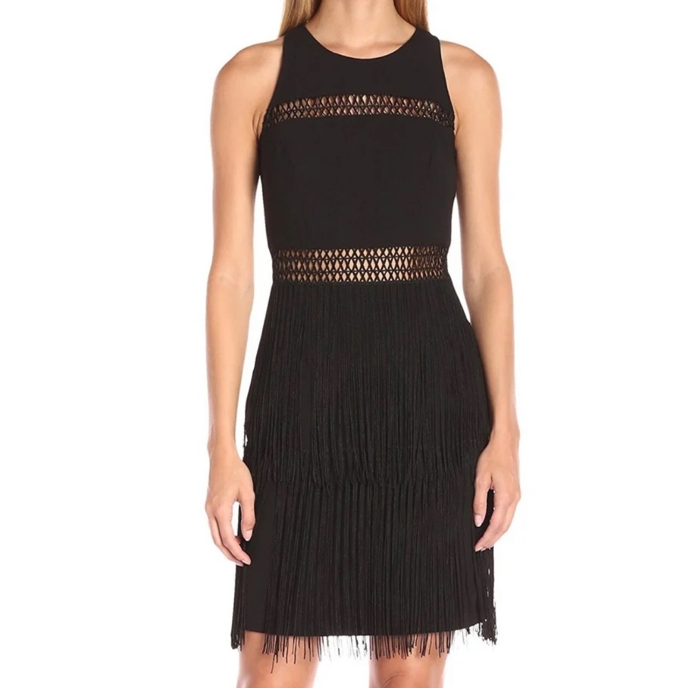 Aidan Mattox Fringe Sheath Illusion Black Dress 💕